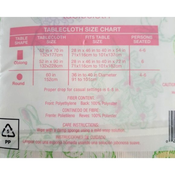 Round Easter Tablecloth NEW Vinyl Easy Clean White Bunny Flowers Spring 60" - Picture 4 of 4